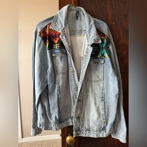 Crazy Train- Denim Jacket with Colorful Tribal Pattern